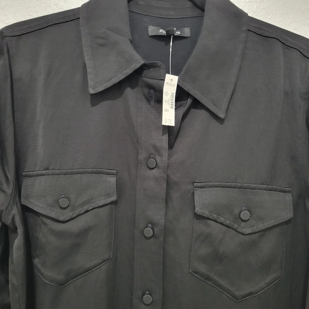Madewell Western Shirt Linen Blend Size 8 Black NWT NT505 - Picture 6 of 8